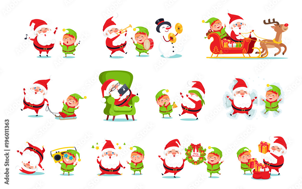 Santa Claus Helper Activities Vector Illustration
