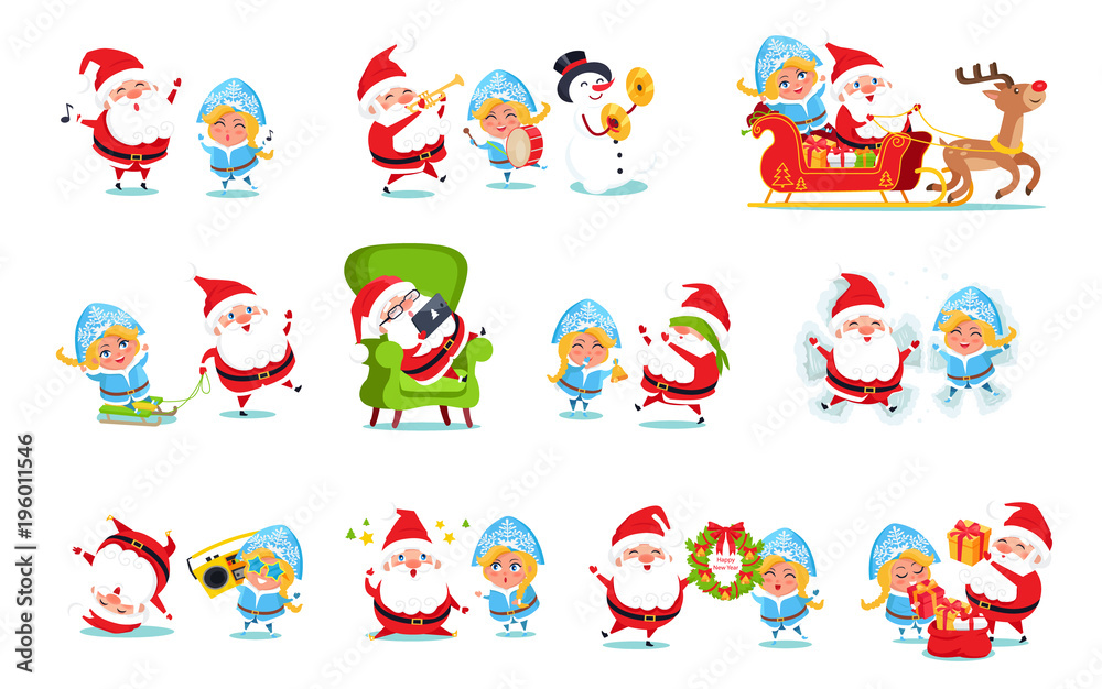 Santa Claus and Snow Maiden Vector Illustration