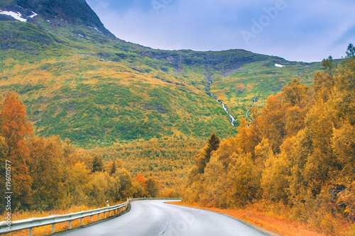 Autumn road in mountains