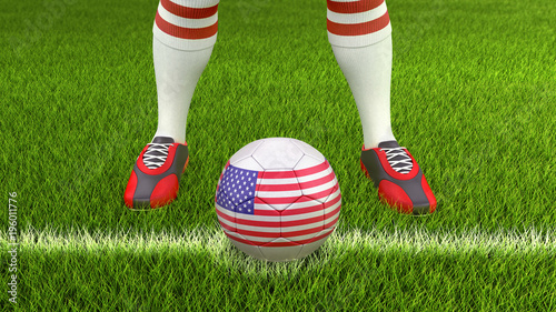 Man and soccer ball with USA flag