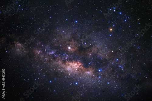 Milky way galaxy with stars and space dust in the universe, Long exposure photograph, with grain.