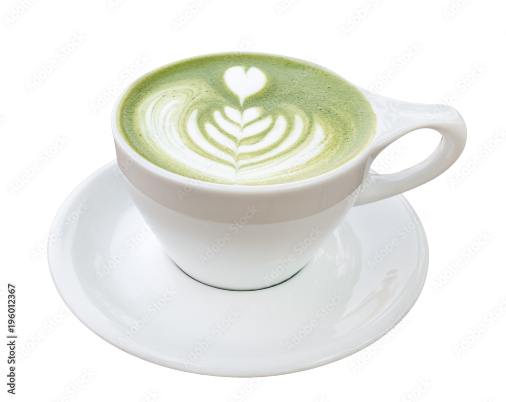 Hot matcha green tea latte art foam isolated on white background, clipping path included Hot matcha green tea latte art foam isolated on white background, clipping path included