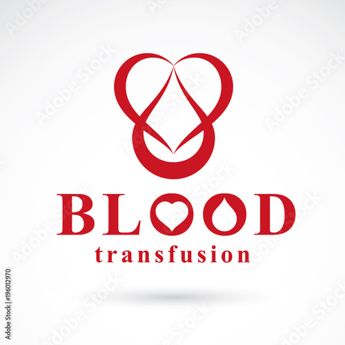 Vector illustration of heart shape. Blood transfusion concept, charity and volunteer conceptual logo for use in medical care advertisement.