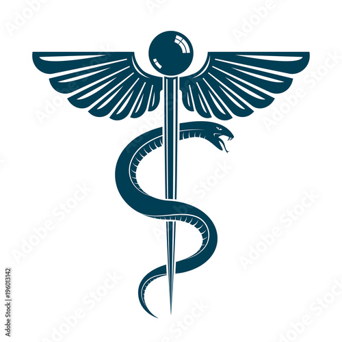 Caduceus symbol made using bird wings and poisonous snakes, healthcare conceptual vector illustration.