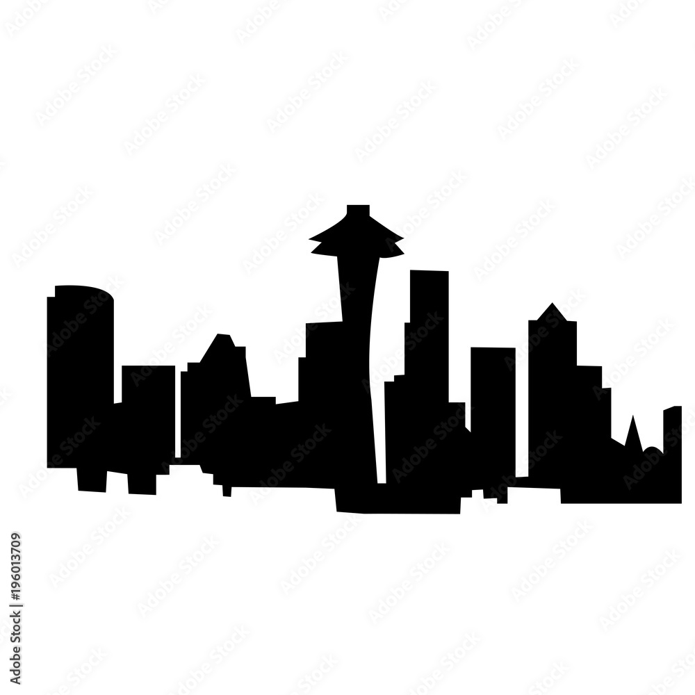 black space needle silhouette on white background