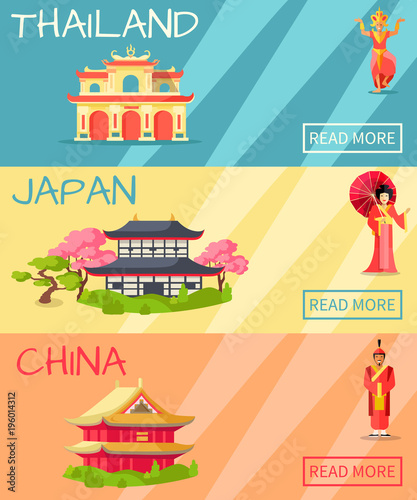 Thailand, Japan and China Types of Houses Banner