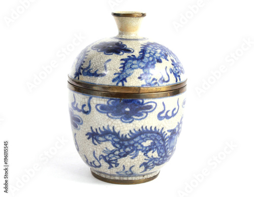 Vintage Antique Oriental Pot Vase on White Background