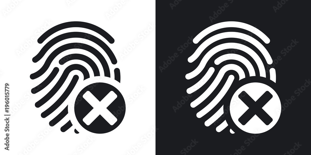 Vector fingerprint rejected icon on black and white background Vector fingerprint rejected icon on black and white background