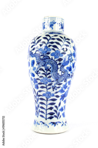 Vintage Antique Oriental Pot Vase on White Background