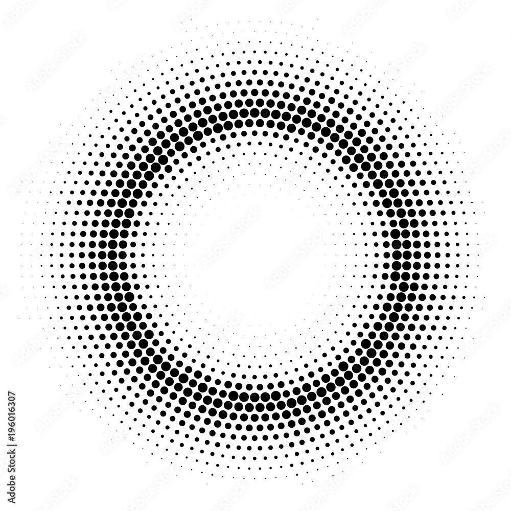 Halftone effect circle frame. Vector round gradient