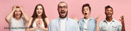 The collage of surprised people