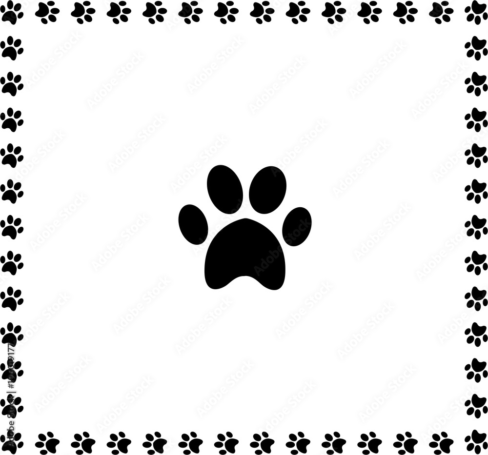 Black animal pawprint icon framed with paw prints border Black animal pawprint icon framed with paw prints border