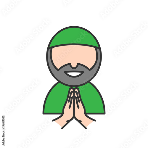 Muslim man with forgive hand symbol. Simple monoline icon style for muslim ramadan and eid al fitr celebration.