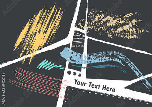 Concept of a vector banner made of black polygons and colored traces of brushes.