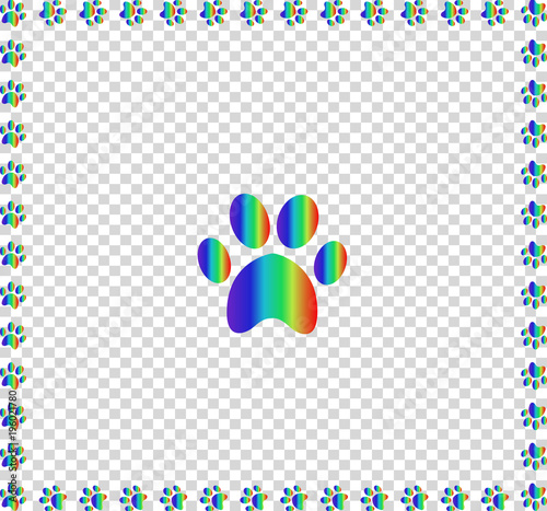 Rainbow animal s pawprint bordered with multicolored frame