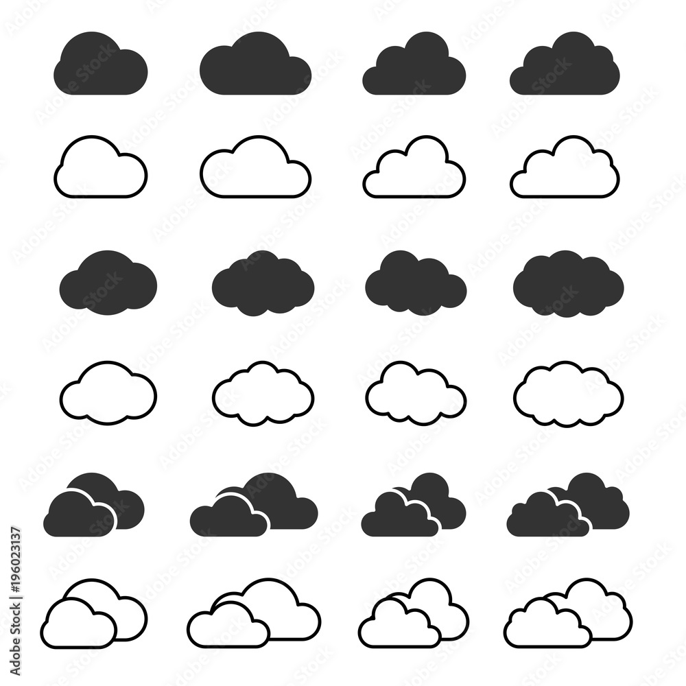 Cloud icon and shapes set. Clouds silhouette isolated vector. Cloud ...