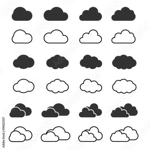 Cloud icon and shapes set. Clouds silhouette isolated vector. Cloud symbol for web and mobile applications.