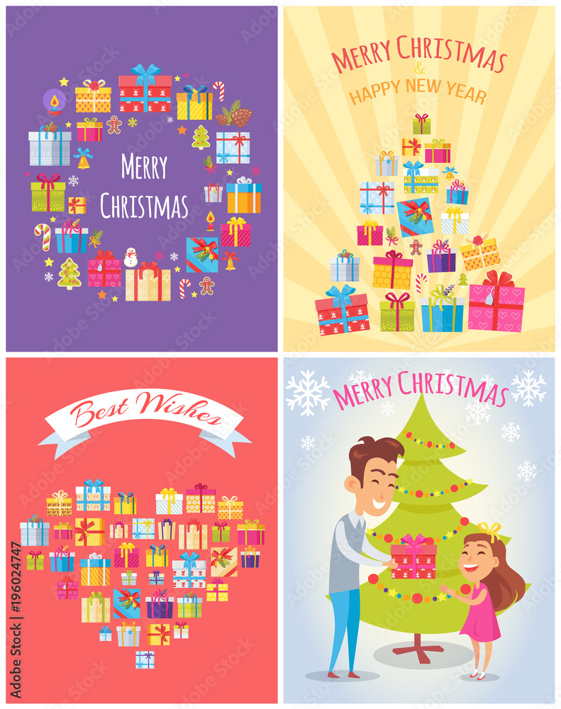 Merry Christmas Set of Gifts Vector Illustration