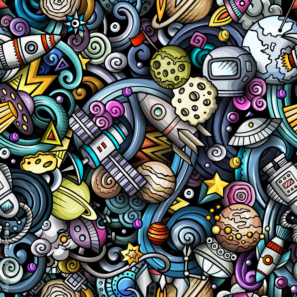 Cartoon cute doodles Space seamless pattern Cartoon cute doodles Space seamless pattern