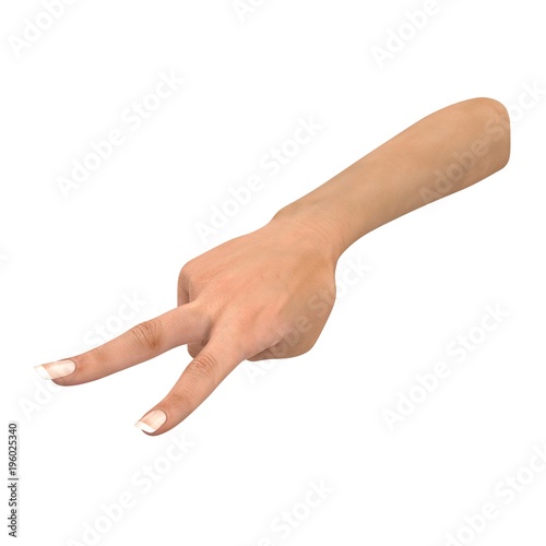 Female Devil hand sign on white. 3D illustration