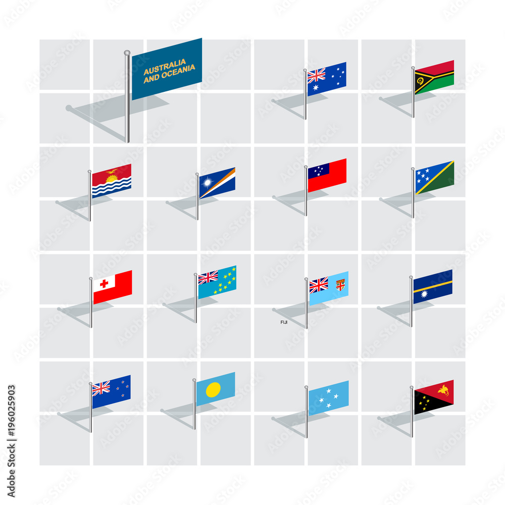 3D flag illustrations. Australia and Oceania. 3D flag illustrations. Australia and Oceania.