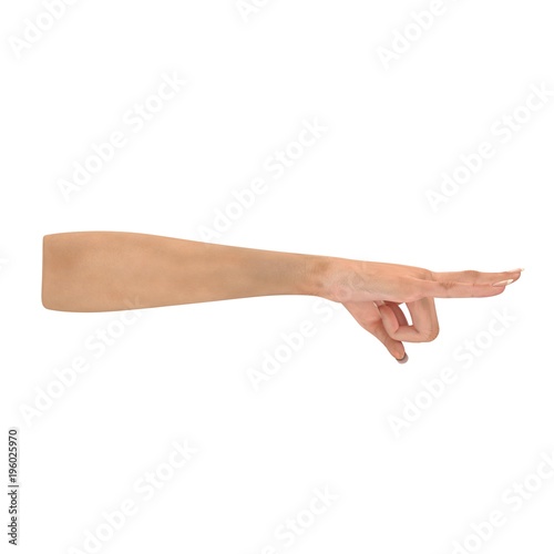 Female Devil hand sign on white. Side view. 3D illustration