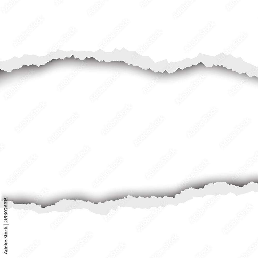 Torn hole in white sheet of paper. Vector template paper design.