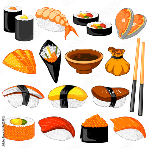 Different variety of Sushi Oriental food