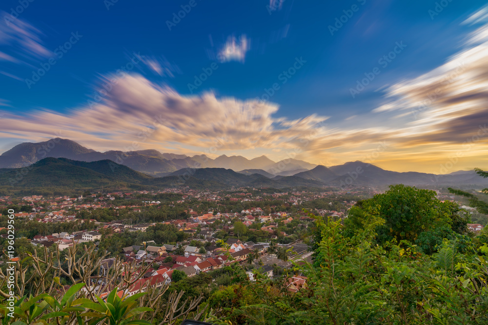 Long exposure landscape for viewpoint at sunset in Luang Prabang, Laos.