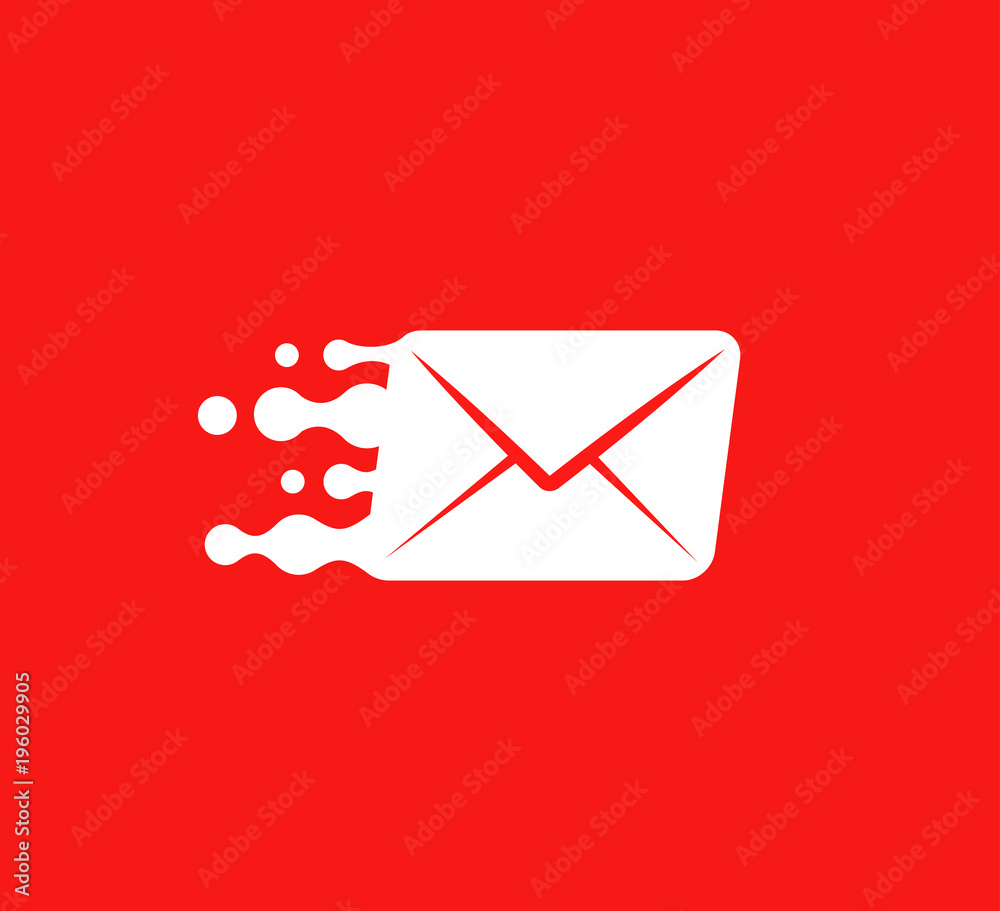 White post envelope vector logo concept on red background. Isolated parcel template for logistic company or mobile app White post envelope vector logo concept on red background. Isolated parcel template for logistic company or mobile app
