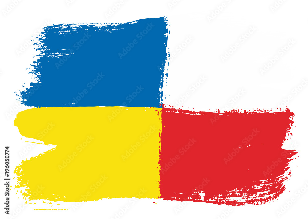 Obraz premium Ukraine Flag & Poland Flag Vector Hand Painted with Rounded Brush