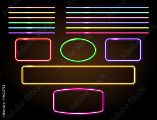 Set neon frames and luminous lines for decoration signboard