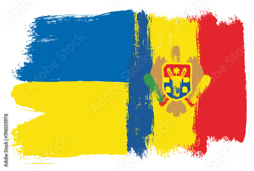 Ukraine Flag & Moldova Flag Vector Hand Painted with Rounded Brush