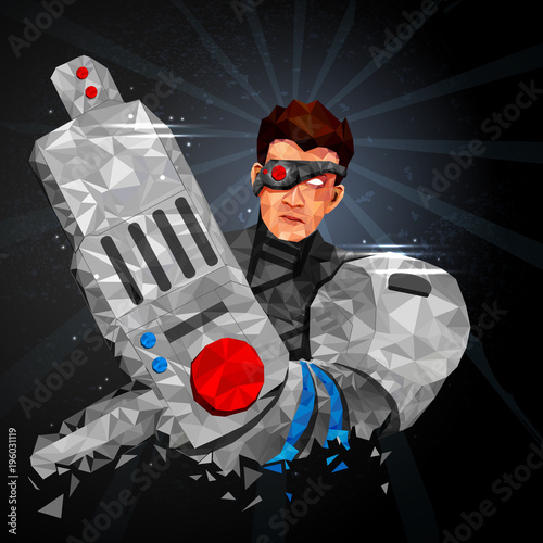 Superhero in abstract low poly polygon style