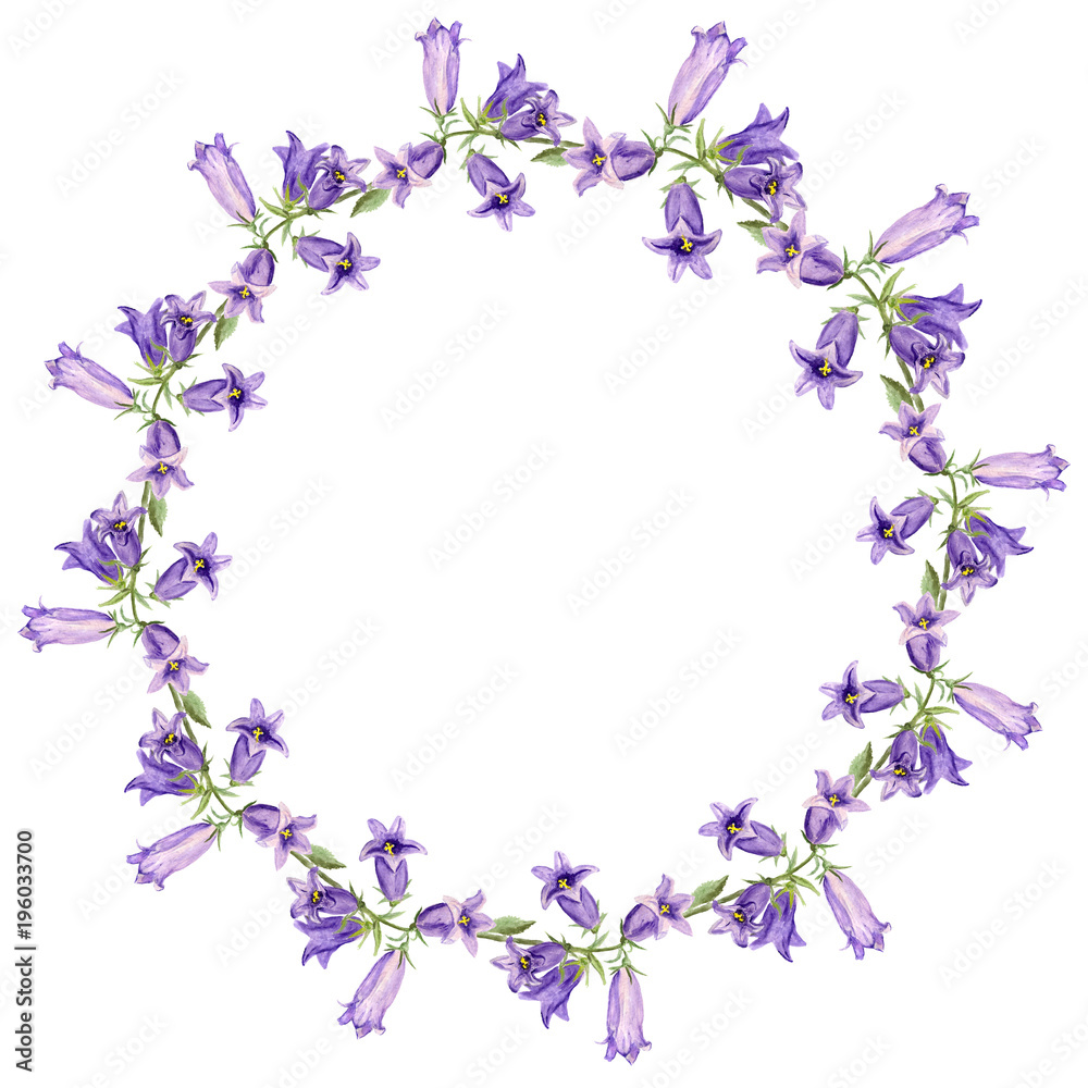 Wreath with watercolor bluebell flowers