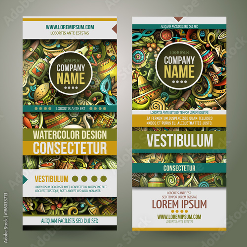 Cartoon vector doodles Latin America vertical banners