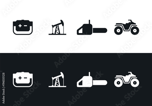Icons generator, chainsaw, ATV, oil rocking. Set