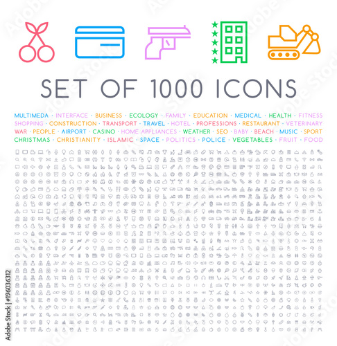 Set of 1000 Isolated Minimal Modern Simple Elegant Black Icons. Vector Elements on White Background