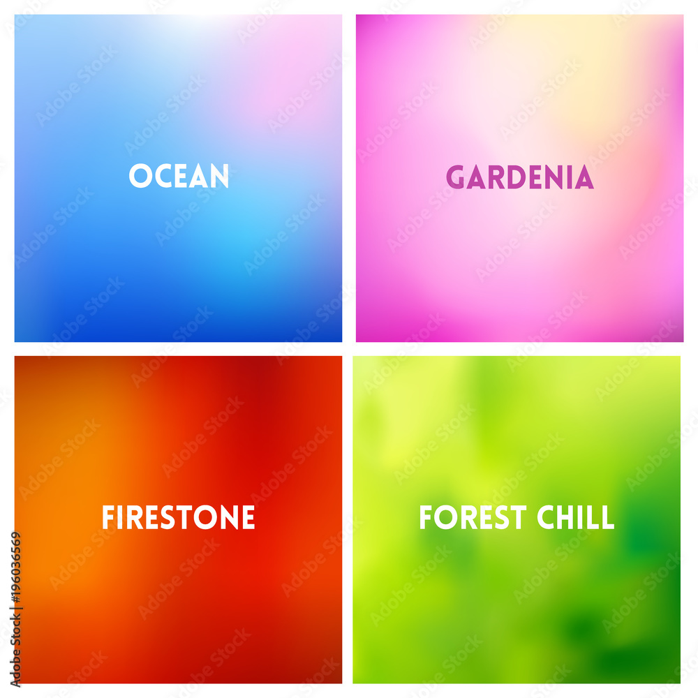 Abstract vector multicolored blurred background set. 4 colors set.