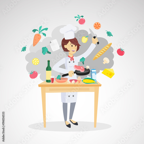 Isolated chef cooking.