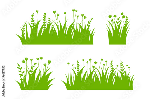 Vector green grass: natural, organic, bio, eco label and shape on white background