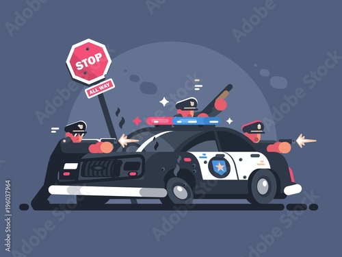 Police patrol fires from behind car