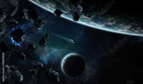 Fototapeta Naklejka Na Ścianę i Meble -  Distant planet system in space with exoplanets 3D rendering elements of this image furnished by NASA