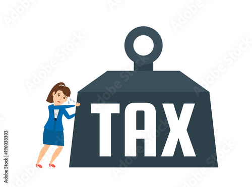 businesswoman pushing a weight tax
