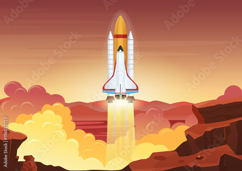 Fototapeta Naklejka Na Ścianę i Meble -  Heavy rocket launch. Vector flat illustration.