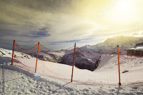 Protective barriers on the snow.