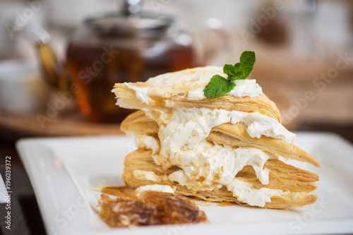 Honey cake with vanilla cre...