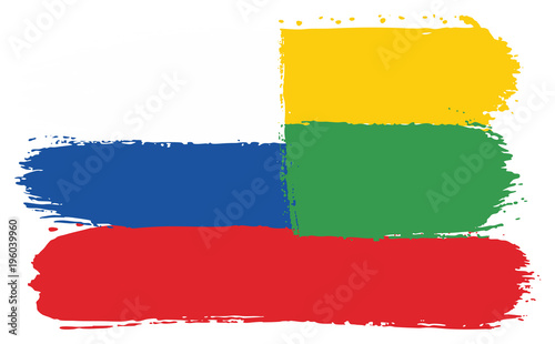 Russia Flag & Lithuania Flag Vector Hand Painted with Rounded Brush