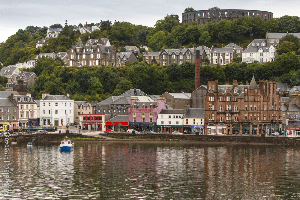 Oban, Scotland / United Kingdom - Jul 09 2017: view of town and harbour.