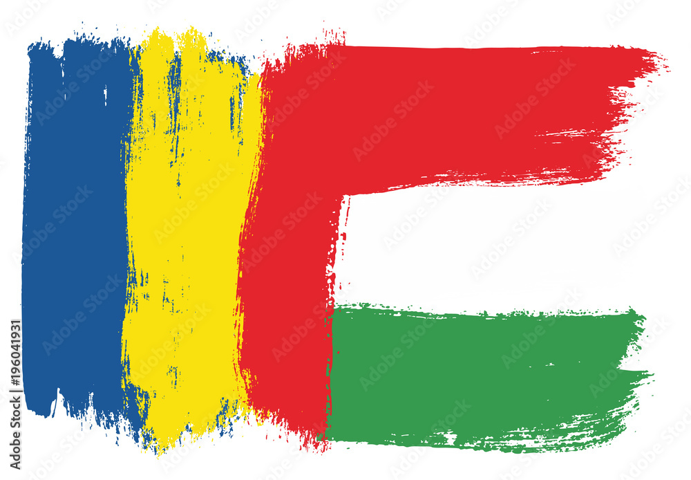 Obraz premium Romania Flag & Hungary Flag Vector Hand Painted with Rounded Brush